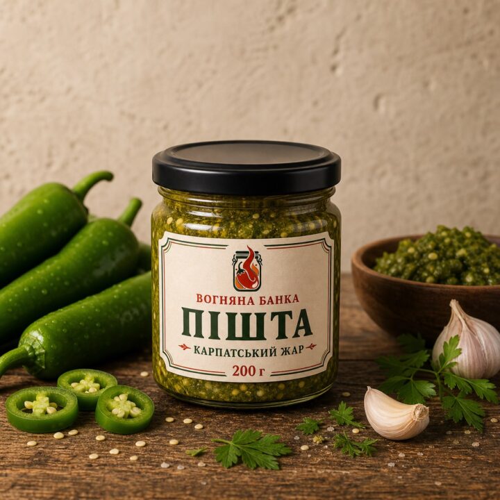 Фірмова банка зеленої гострої пасти «Карпатський жар», 200 г